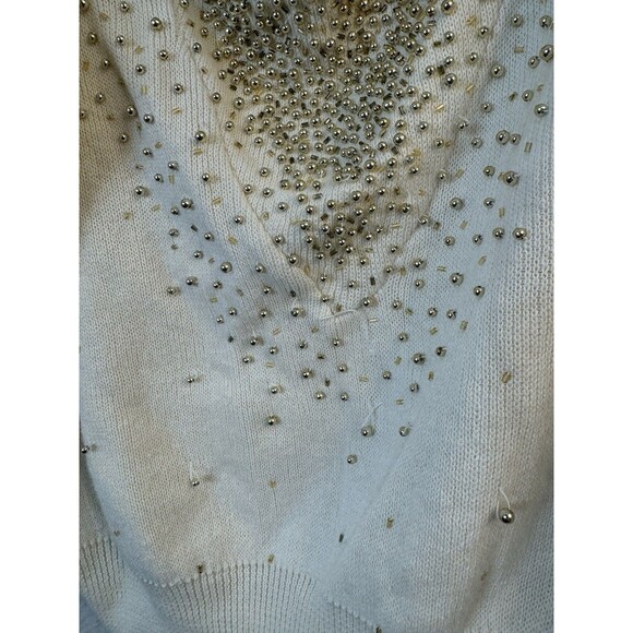 Vintage 80s Bonnie Boerer Heavy Gold Beaded Cowl Neckline Sweater Loose Beads - Picture 6 of 11